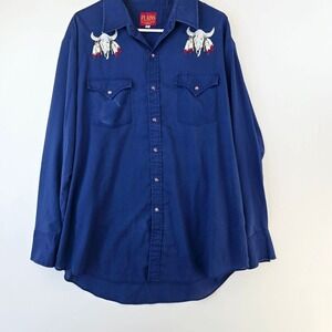 Plains Western Wear Shirt Mens XL Embroidered Cowboy Rodeo Blue Ranch Barn Chore